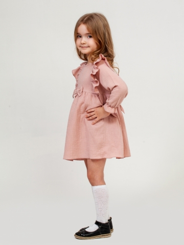 321-ПУ Платье из муслина детское, хлопок 100% пудра, р. 74,80,86,92